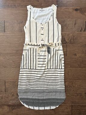 Broadway & Broome Madewell Tie Silk Sleeveless Shirt Dress Striped